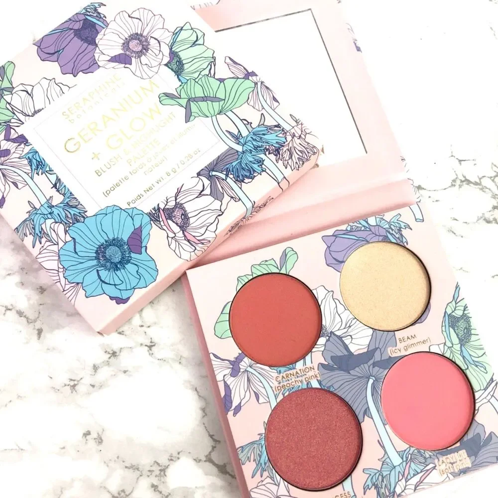 NIB Geranium + Glow Blush & Highlight Palette Heliopink - Seraphine Botanicals